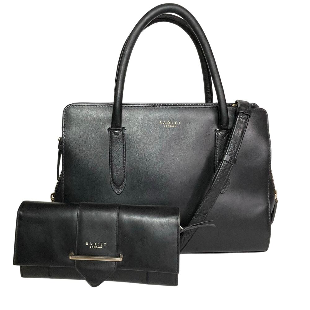 RADLEY London Women’s Black Leather Satchel Crossbody Bag Wallet Set